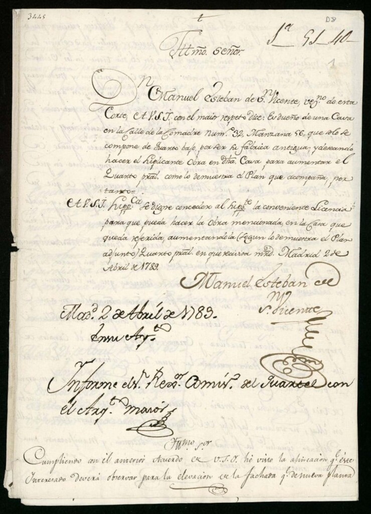 Miniatura de Licencia a Don Manuel Esteban para levantar piso en la calle de la Comadre, nº 32 manzana 56