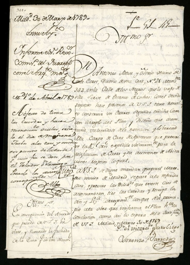 Miniatura de Licencia a Don Antonio Adeva y Osorio para construir un cuarto 2º en la calle de los Negros nº 28 manzana 342