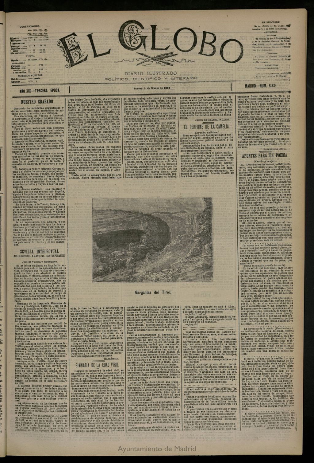 Miniatura de El Globo : diario ilustrado del 9 de marzo de 1893, nº 6331
