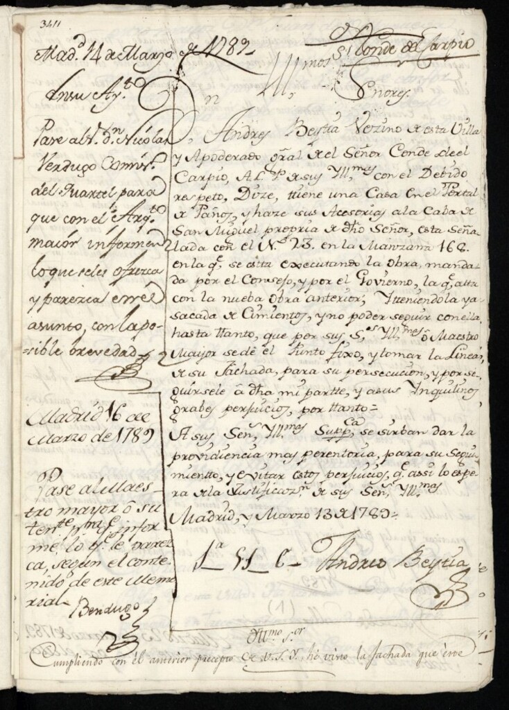 Miniatura de Licencia al Conde del Carpio para reedificar en el Portal de Paños a la Cava de San Miguel nº 23 manzana 168 (hoy Mayor)