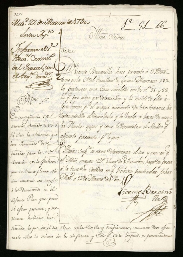 Miniatura de Licencia a Don Vicente Barcenilla para reedificar en la calle Caballero de Gracia nº 31 y 32 manzana 292