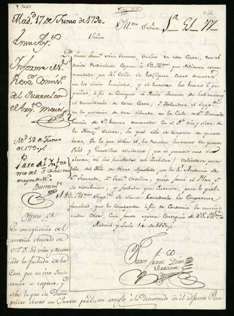 Miniatura de Licencia a Don Juan Francisco Díaz Serrano para construir en la calle de San Bernardo nº 17 manzana 20 (hoy Salitre)