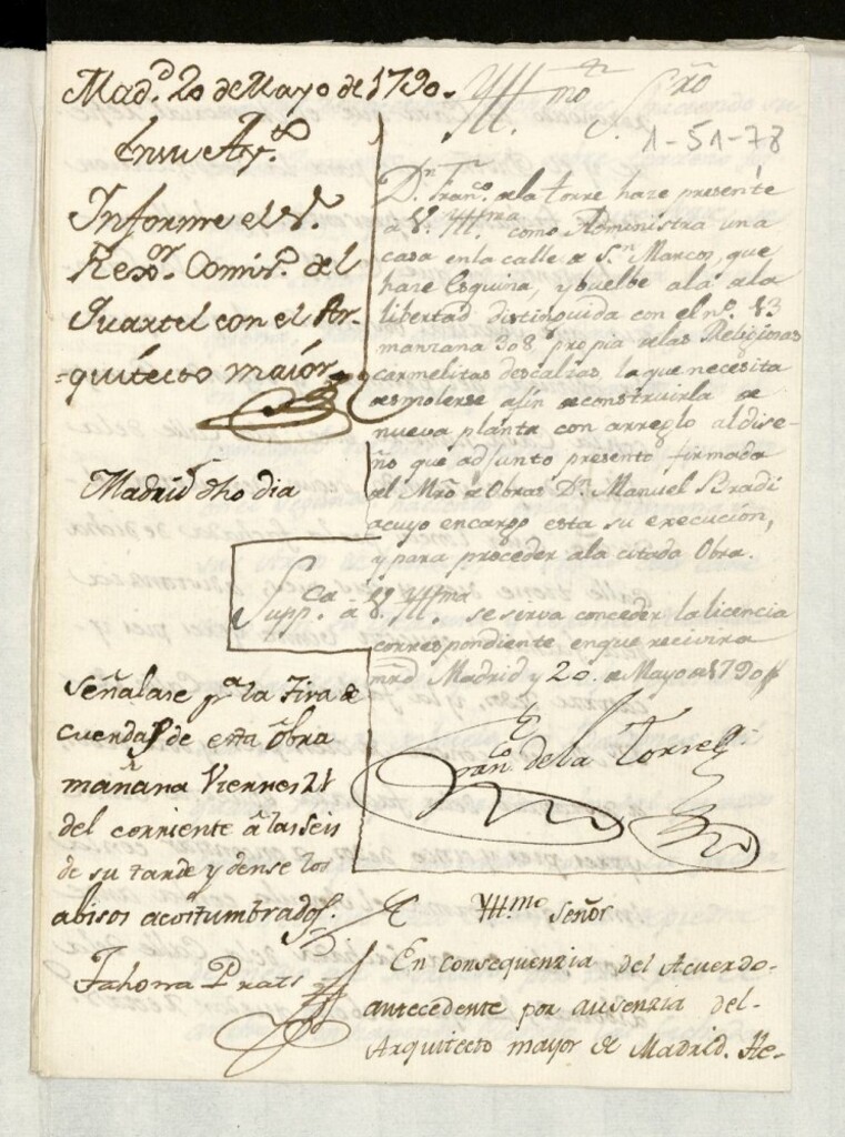 Miniatura de Licencia a Don Francisco de la Torre para reedificar en la calle de San Marcos nº 13 manzana 308 propia del convento de las Carmelitas Descalzas