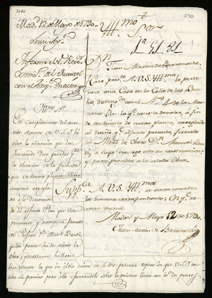 Miniatura de Licencia a Juan Martín de Barreneche apra reedificar en la calle de las Beatas n º 4 manzana 510