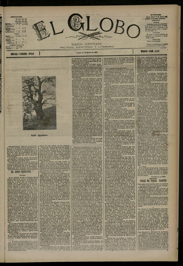 Miniatura de El Globo : diario ilustrado del 13 de marzo de 1893, nº 6335