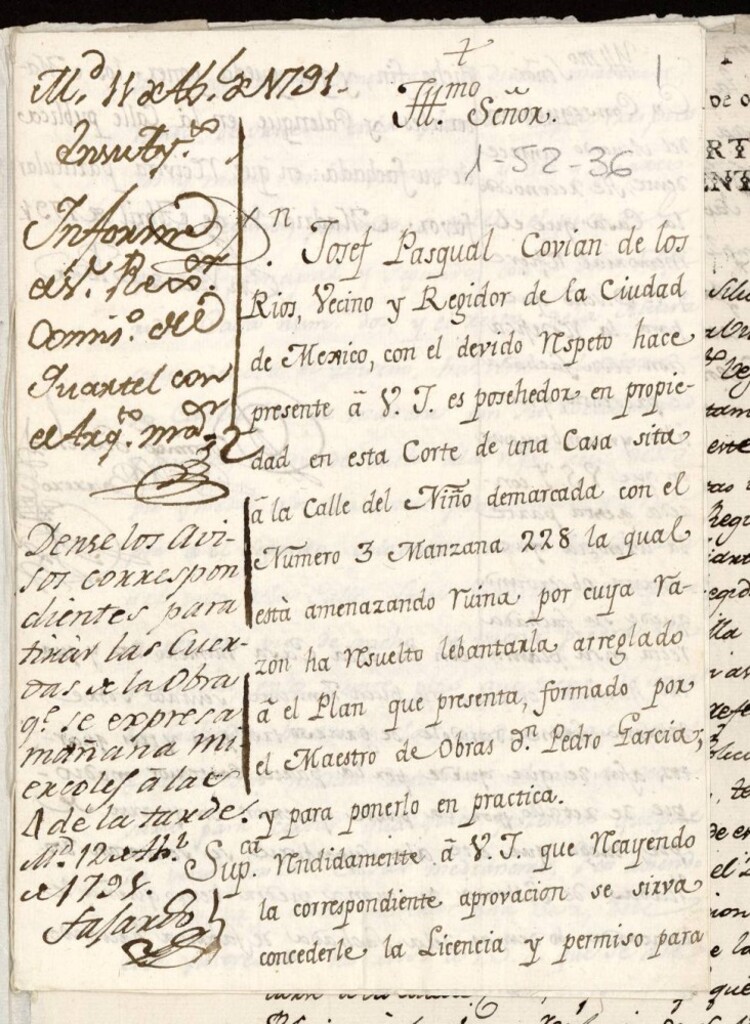 Miniatura de Licencia a Don José Pascual Covian de los Rios para construir en la calle del Niño nº 3 manzana 228
