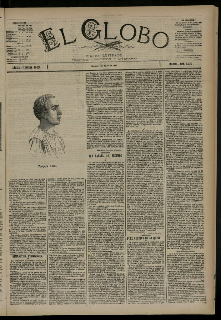 Miniatura de El Globo : diario ilustrado del 14 de marzo de 1893, nº 6336