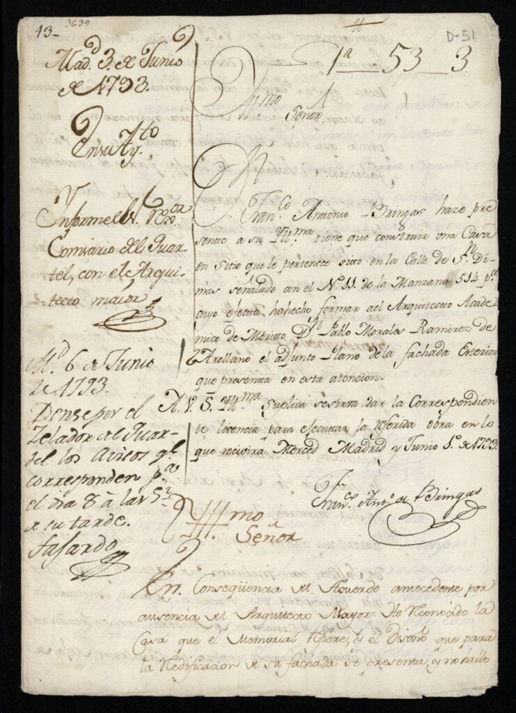Miniatura de Licencia a Don Francisco Antonio de Bringas para construir en la calle de San Dimas nº 11 manzana 514