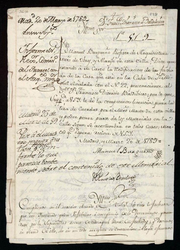 Miniatura de Licencia a Don Manuel Burgueño para reedificar la fachada Cava de San Miguel nº 22