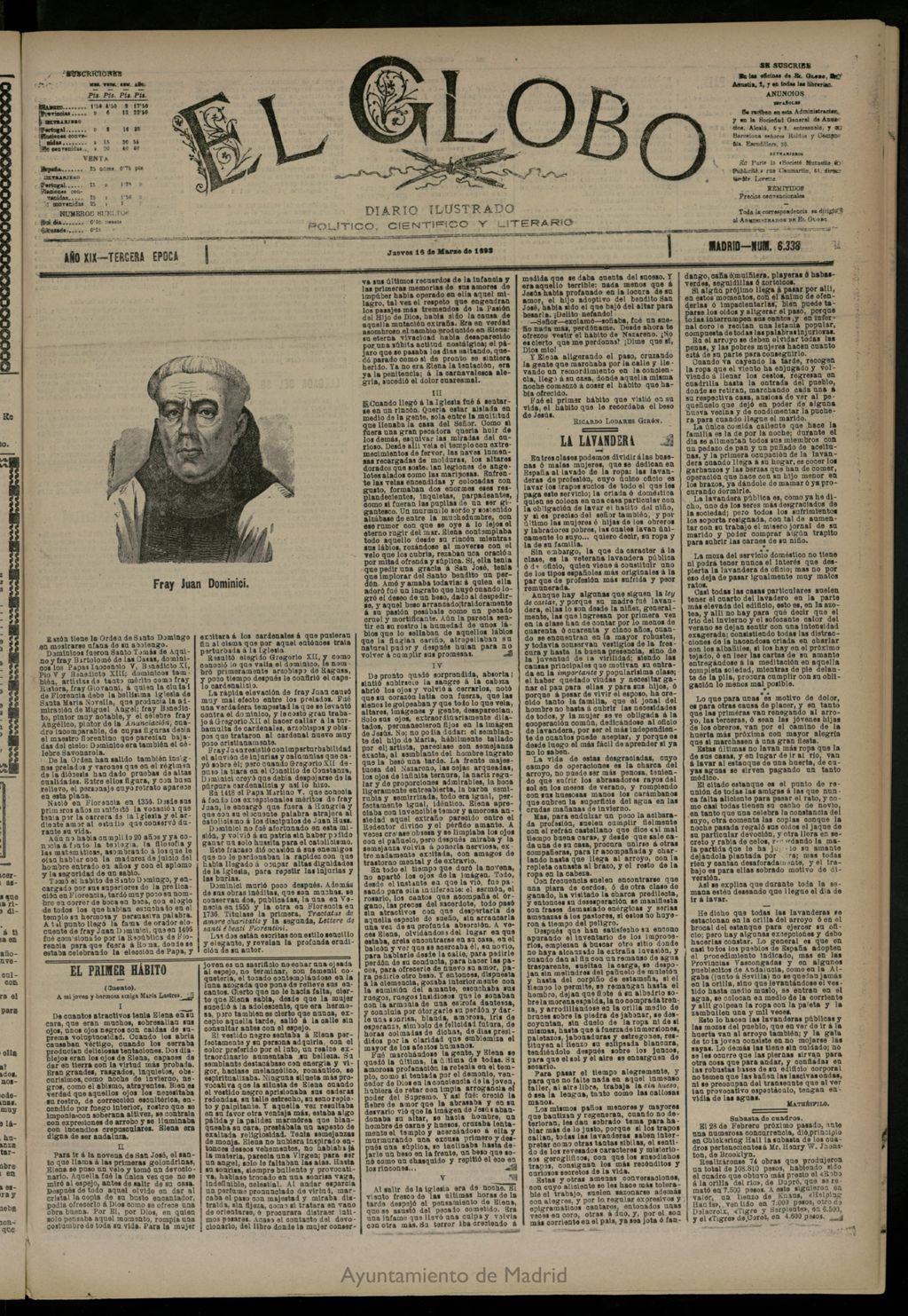 Miniatura de El Globo : diario ilustrado del 16 de marzo de 1893, nº 6338