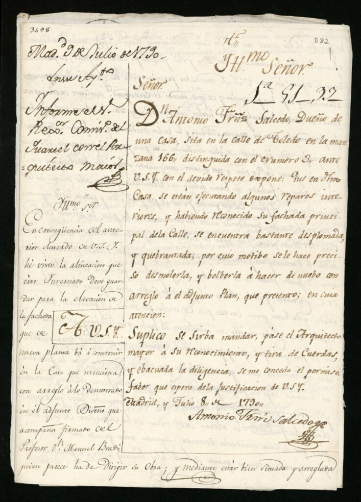 Miniatura de Licencia a Don Antonio Fernández Salcedo para reedificar fachada en la calle de Toledo nº 3 manzana 166