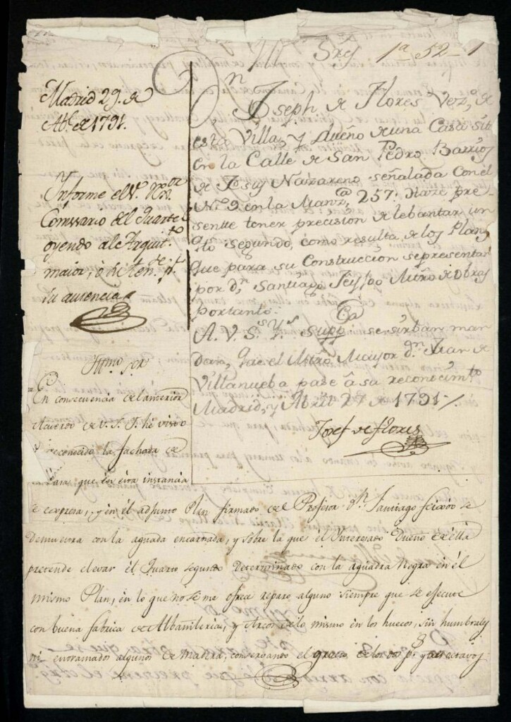 Miniatura de Licencia a Don José de Flores para construir en la calle de San Pedro nº 9 manzana 257