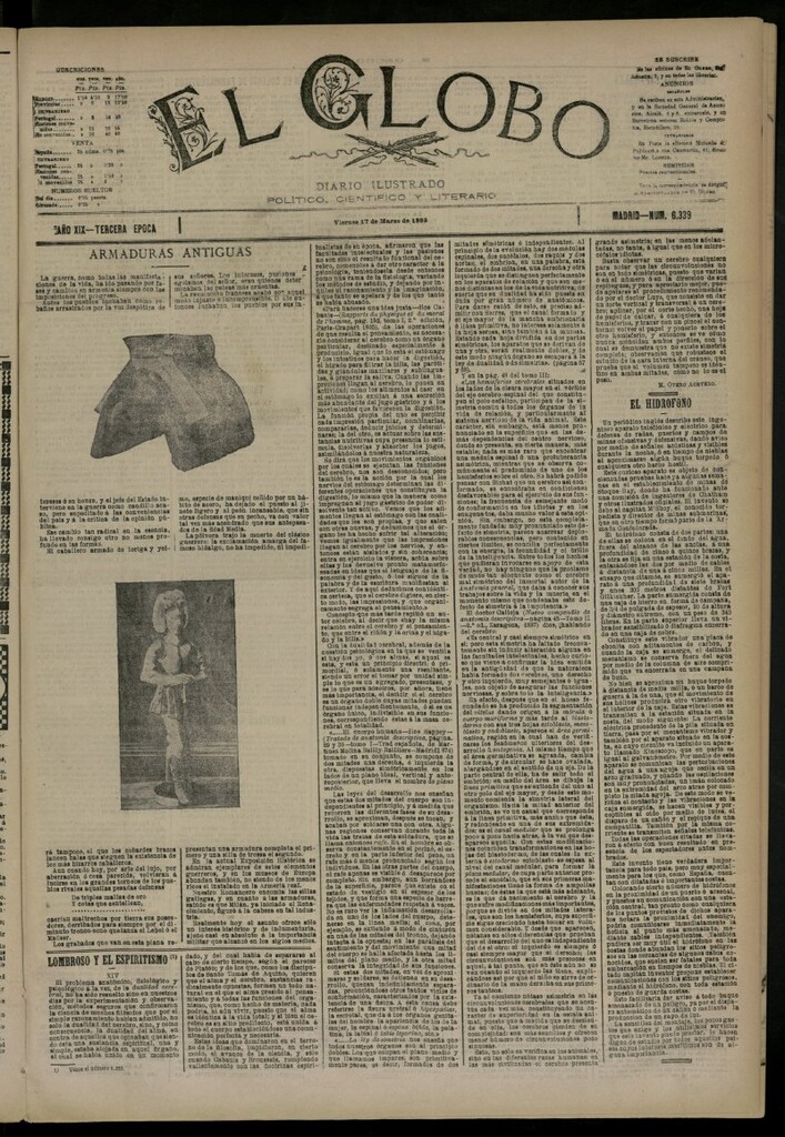 Miniatura de El Globo : diario ilustrado del 17 de marzo de 1893, nº 6339