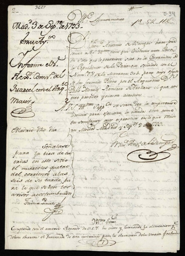 Miniatura de Licencia a Don Francisco Antonio de Bringas para construir en la Costanilla de los Capuchinos nº 23 manzana 304