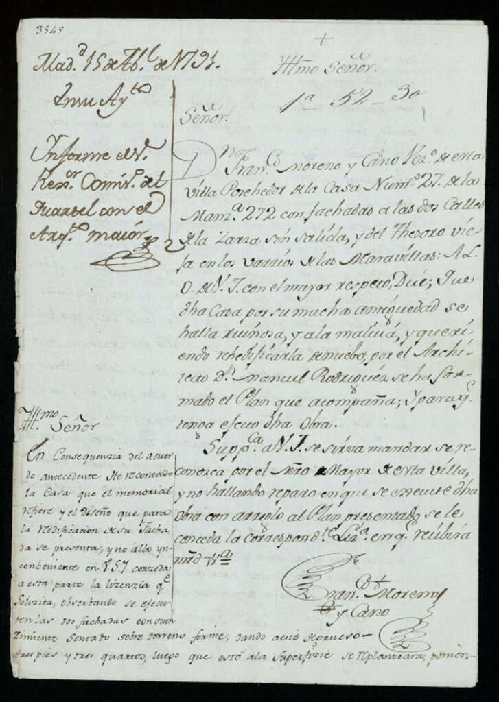 Miniatura de Licencia a Don Francisco Moreno y Cano para construir en la calle de la Zarza y del Tesoro nº 27 manzana [sic] 272 ( hoy callejón de las Minas)