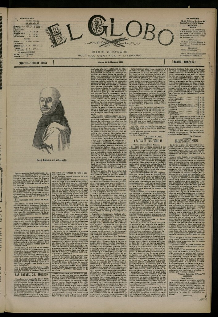 Miniatura de El Globo : diario ilustrado del 21 de marzo de 1893, nº 6343