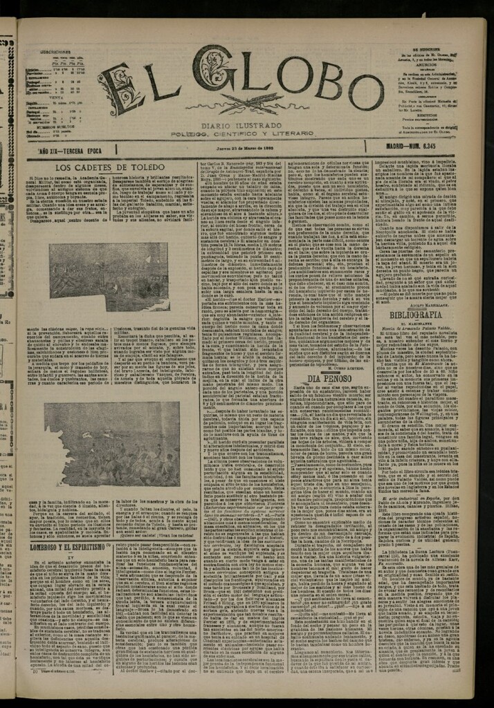 Miniatura de El Globo : diario ilustrado del 23 de marzo de 1893, nº 6345