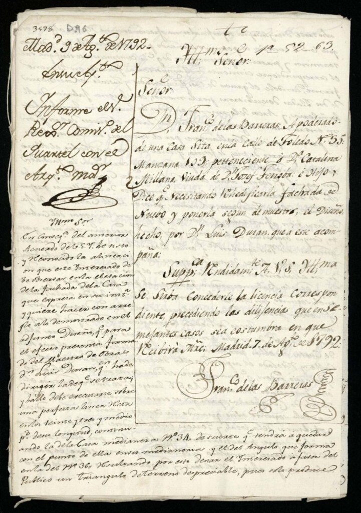 Miniatura de Licencia a Don Francisco de las Barreras por Doña Catalina Millana para reedificar en la calle de Toledo nº 35 manzana 109