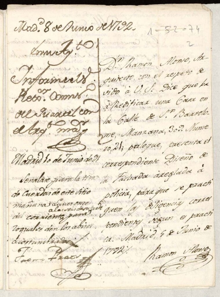 Miniatura de Licencia a Don Ramón Alonso para construir en la calle de San Bartolomé nº 21 manzana 309