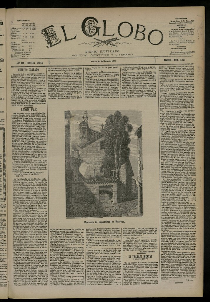 Miniatura de El Globo : diario ilustrado del 24 de marzo de 1893, nº 6346