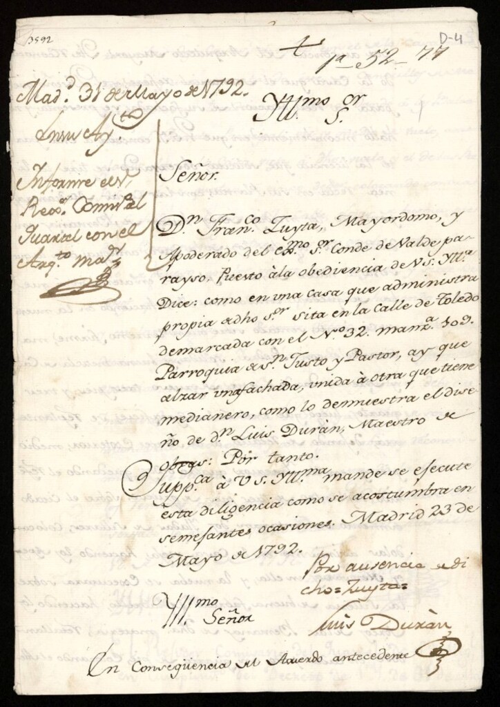 Miniatura de Licencia a Don Francisco Zurita por el Conde de Valdeparaiso para construir en la Calle de Toledo nº 32 manzana 109