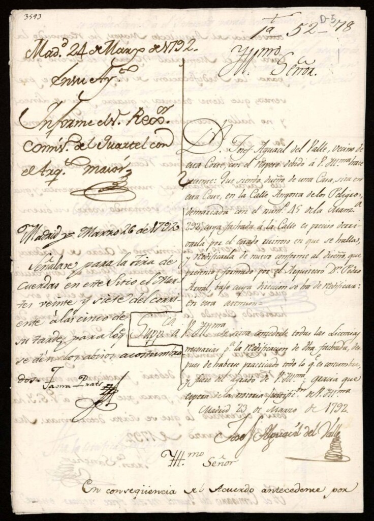 Miniatura de Licencia a Don José Aguacil del Valle para construir en la calle Angosta de los Peligros nº 45 manzana 292