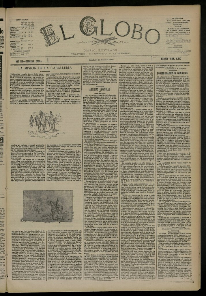 Miniatura de El Globo : diario ilustrado del 25 de marzo de 1893, nº 6347