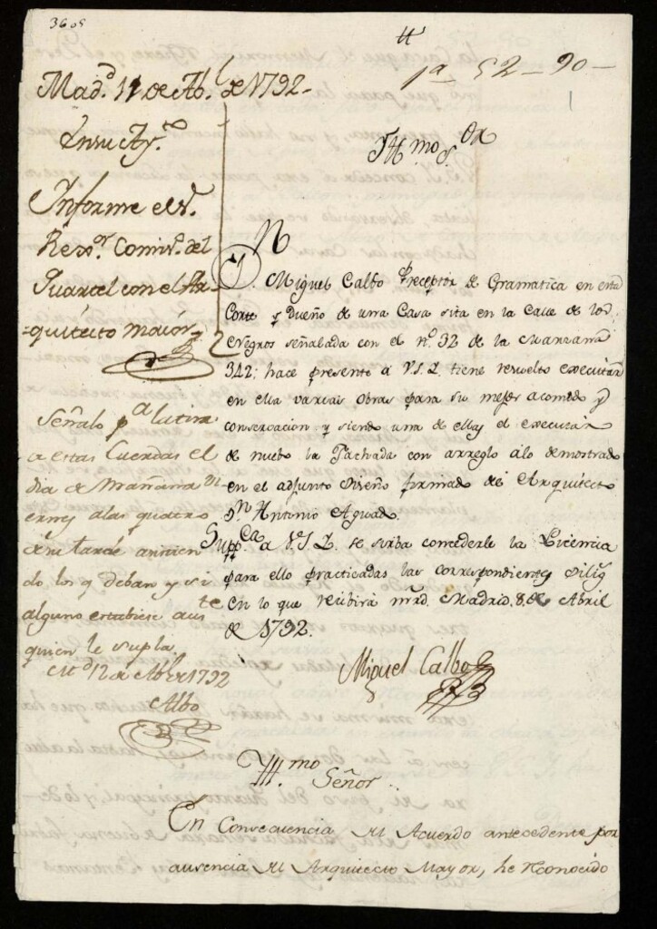 Miniatura de Licencia a Don Miguel Calvo para construir en la calle de los Negros nº 32 manzana 342