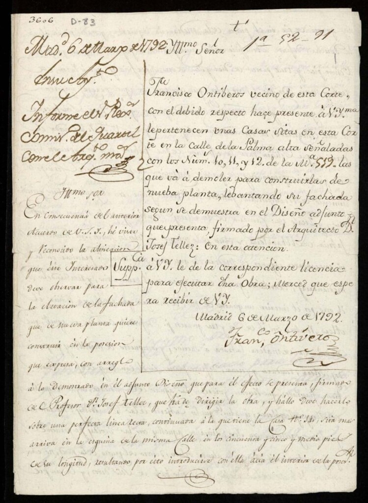 Miniatura de Licencia a Don Francisco Ontiveros para construir en la calle de la Palma Alta nº 11 y 12 manzana 519