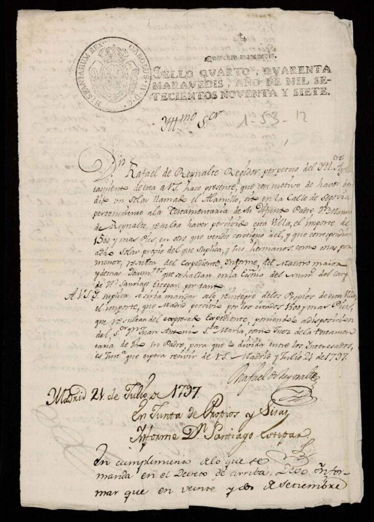 Miniatura de Licencia a Don Luis de Huertas para construir en la calle de Segovia y plazuela de la Alamillo nº 2 y 3 manzana 134 y abono de pies de sitio