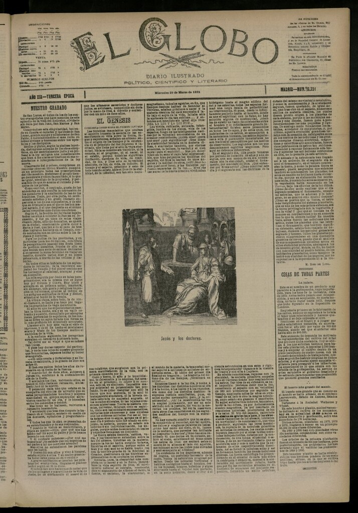 Miniatura de El Globo : diario ilustrado del 29 de marzo de 1893, nº 6351