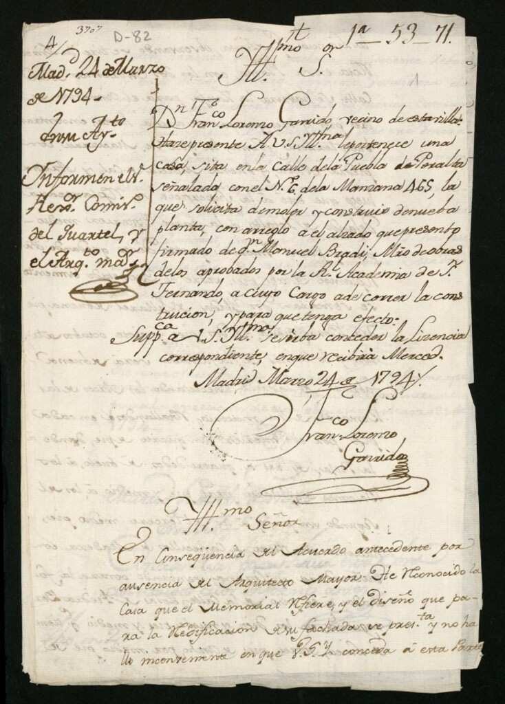 Miniatura de Licencia a Don Francisco Lorenzo Garrido para construir en la calle de la Puebla de Peralta nº 6 manzana 465 (hoy Peralta)