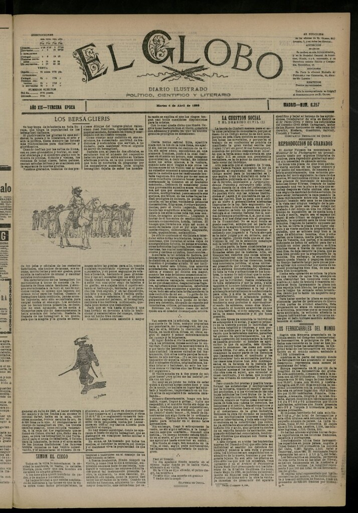 Miniatura de El Globo : diario ilustrado del 4 de abril de 1893, nº 6357