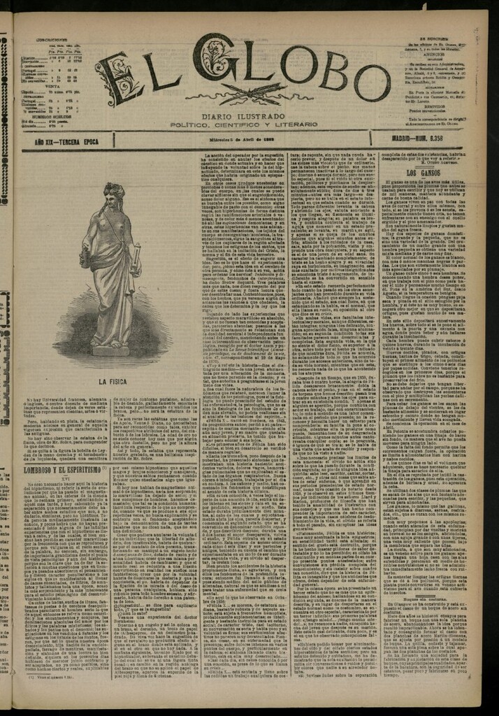 Miniatura de El Globo : diario ilustrado del 5 de abril de 1893, nº 6358
