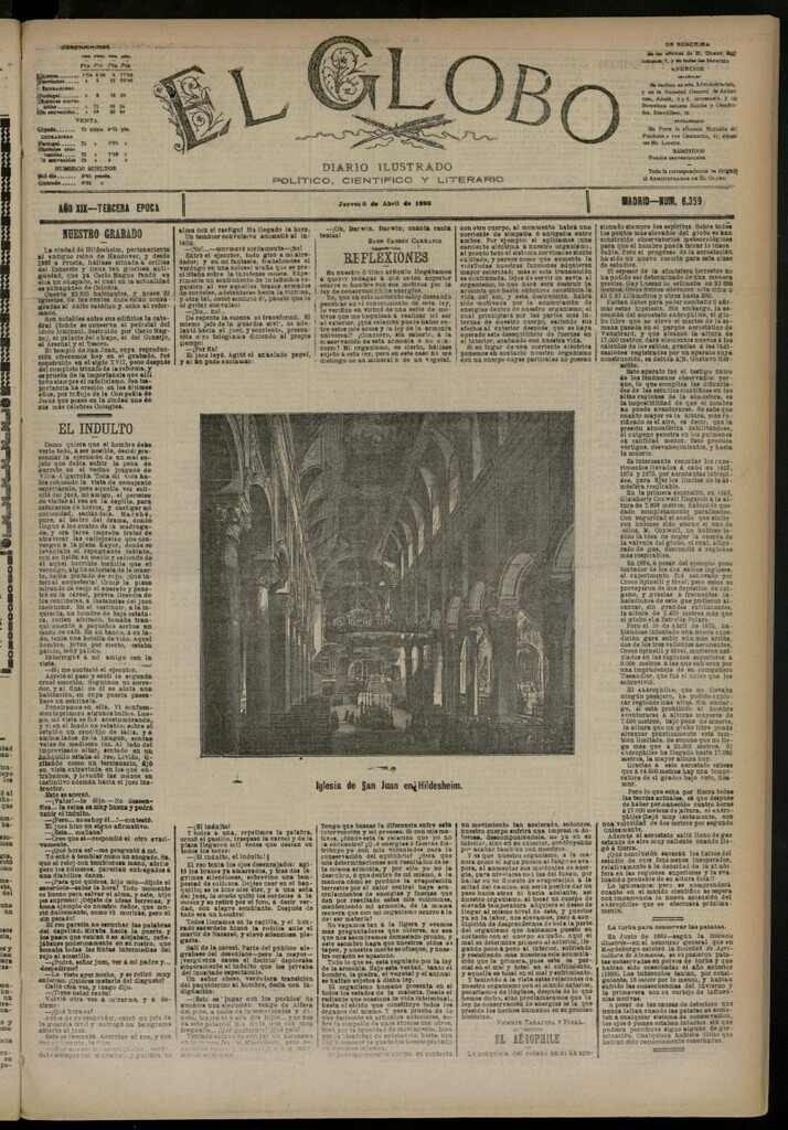 Miniatura de El Globo : diario ilustrado del 6 de abril de 1893, nº 6359