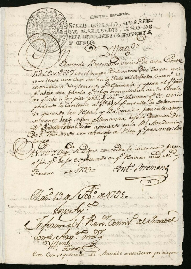 Miniatura de Licencia a Don Antonio Bremond para reparos en la calle del Salvador nº 14 manzana 465