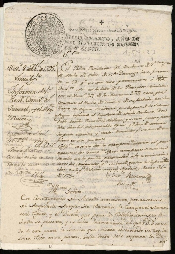 Miniatura de Licencia al prior del Convento de Atocha para repasar la fachada en la calle de Preciados nº 29 manzana 379