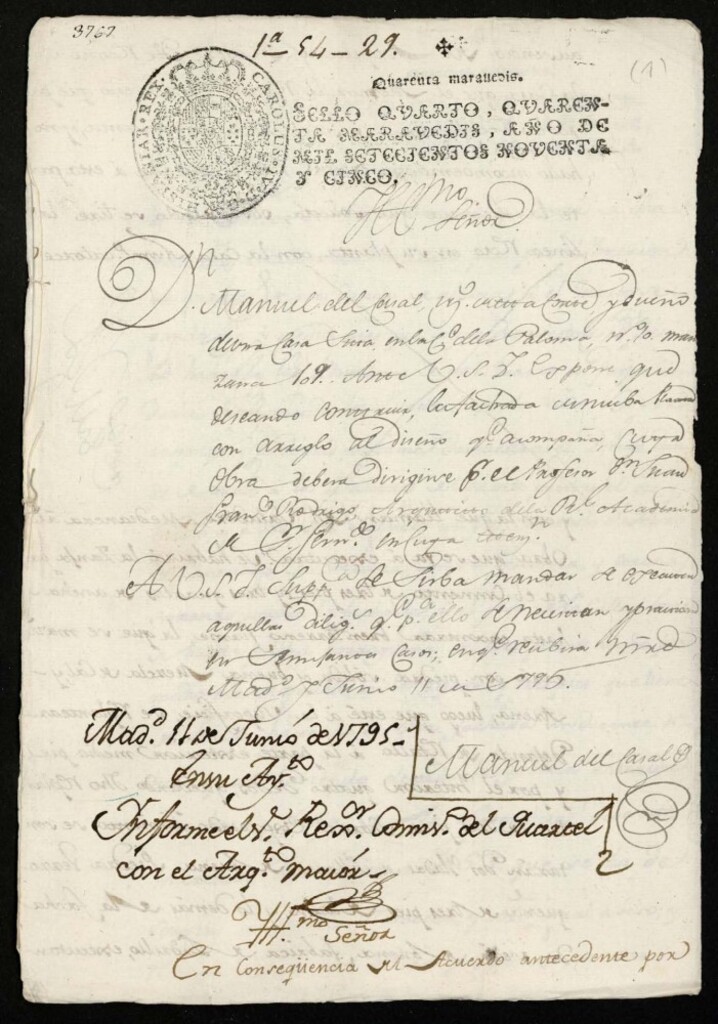 Miniatura de Licencia a Don Manuel del Corral para reedificar en la calle de la Paloma nº 10 manzana 109