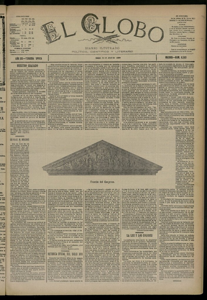 Miniatura de El Globo : diario ilustrado del 10 de abril de 1893, nº 6363