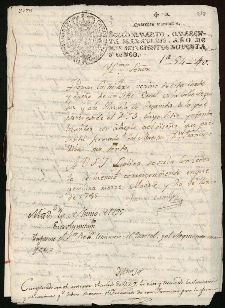 Miniatura de Licencia a Don Tomás Castrillejo para construir en la calle de Leganitos nº 3