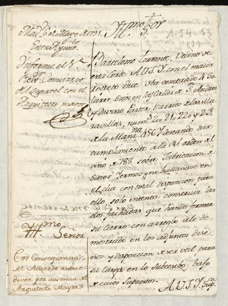 Miniatura de Licencia a Don Bartolomé Torrente para construir en la calle de San Andrés y Divino Pastor nº 20, 21, 22 y 23 manzana 456