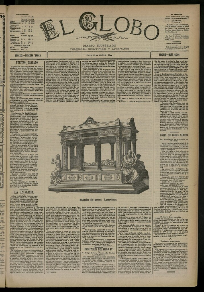 Miniatura de El Globo : diario ilustrado del 13 de abril de 1893, nº 6366