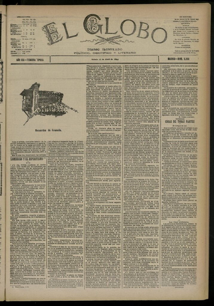 Miniatura de El Globo : diario ilustrado del 15 de abril de 1893, nº 6368
