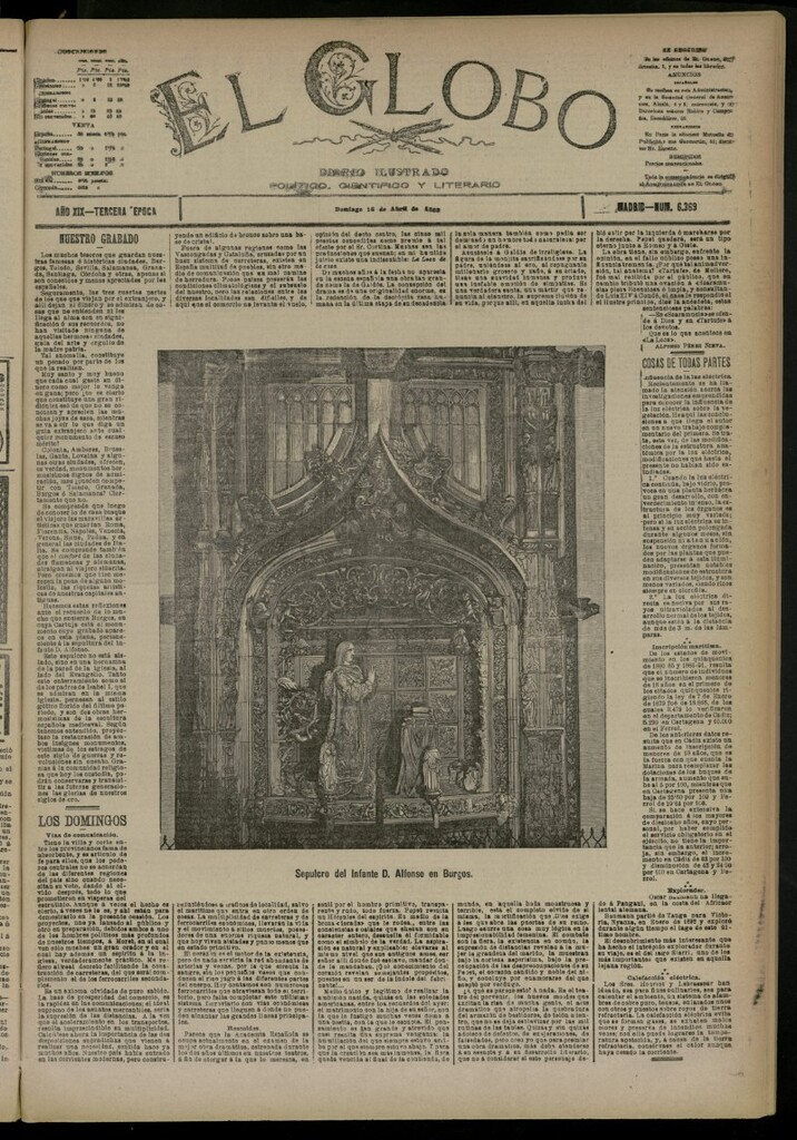 Miniatura de El Globo : diario ilustrado del 16 de abril de 1893, nº 6369