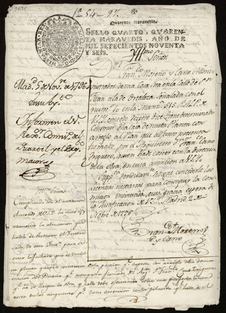 Miniatura de Licencia a Don Francisco Moreno y Cano, para reedificar una casa en la calle de San Juan , hoy de Farmacia Nº 10 antiguo, manzana 515