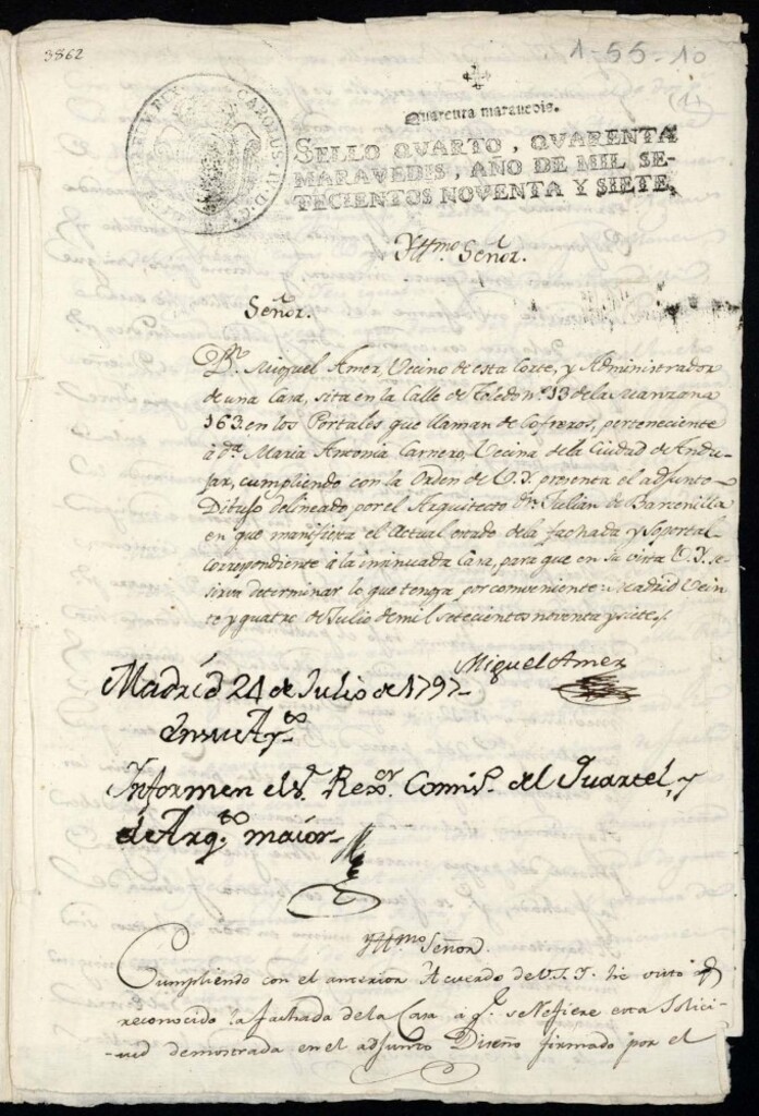 Miniatura de Licencia a Don Miguel Amer para la construcción de una casa en la calle de Toledo nº 13 antiguo, manzana 163