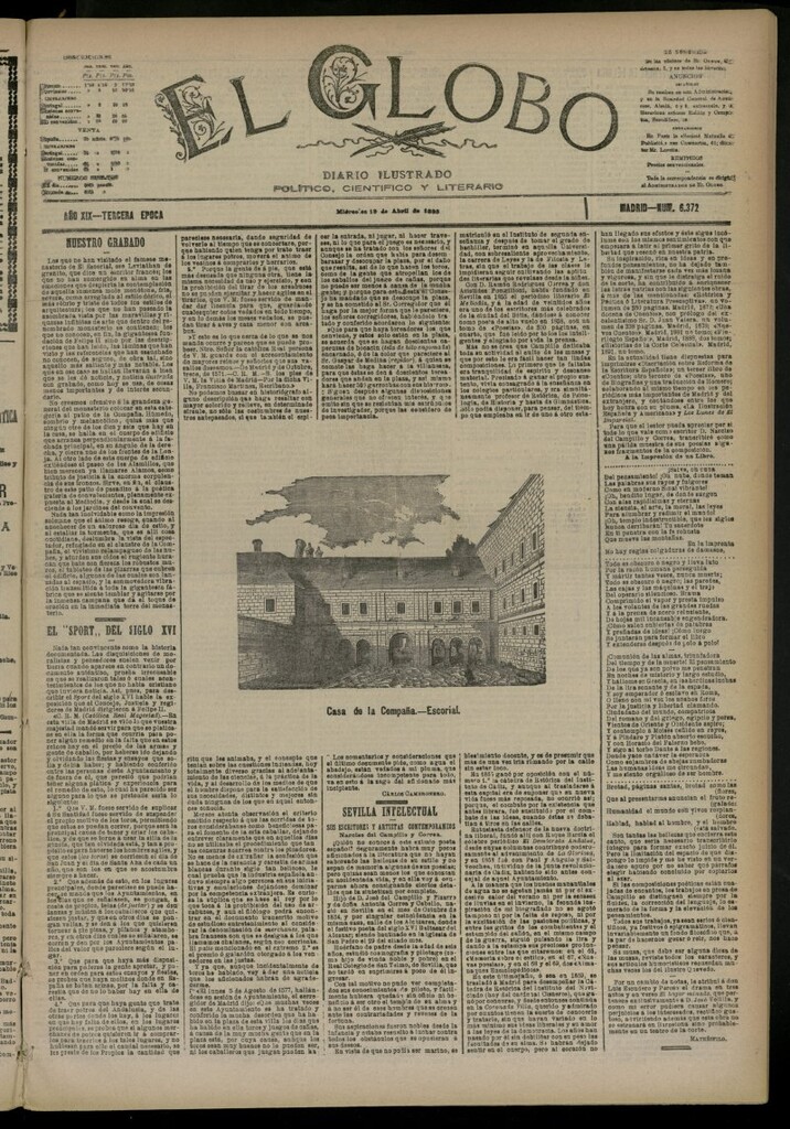 Miniatura de El Globo : diario ilustrado del 19 de abril de 1893, nº 6372