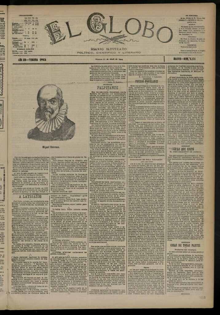Miniatura de El Globo : diario ilustrado del 21 de abril de 1893, nº 6374