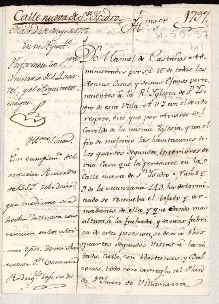 Miniatura de Licencia a Don Manuel de Castaños para dar más altura a la casa en la calle de San Isidro, hoy Colegiata nº 8 y 9 antiguos, manzana143