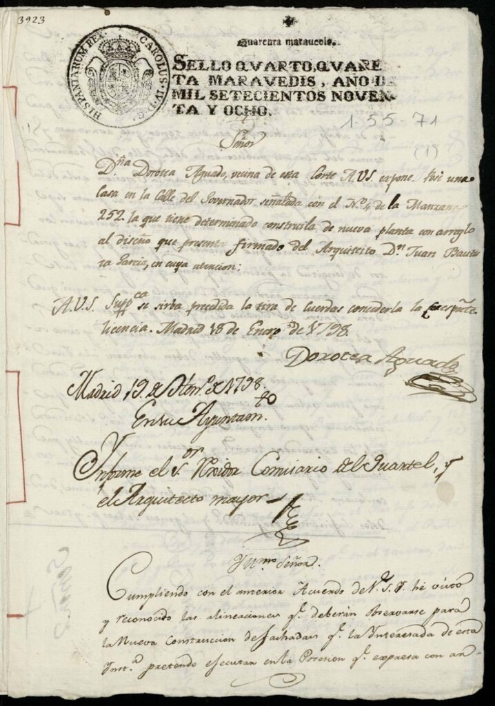 Miniatura de Licencia a Doña Dorotea Aguado para la construcción de una casa en la calle del Gobernador nº 4 antiguo, manzana 252